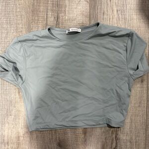 Zara Sage Green Short Sleeve Crop Top